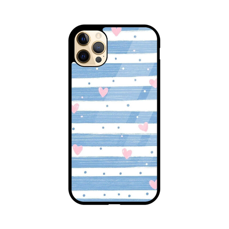 Blue Stripe Heart Glass Case