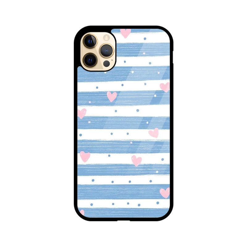 Blue Stripe Heart Glass Case