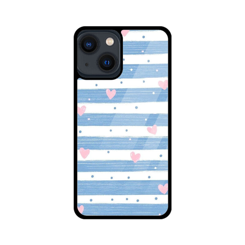 Blue Stripe Heart Glass Case