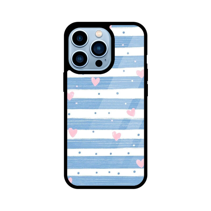 Blue Stripe Heart Glass Case