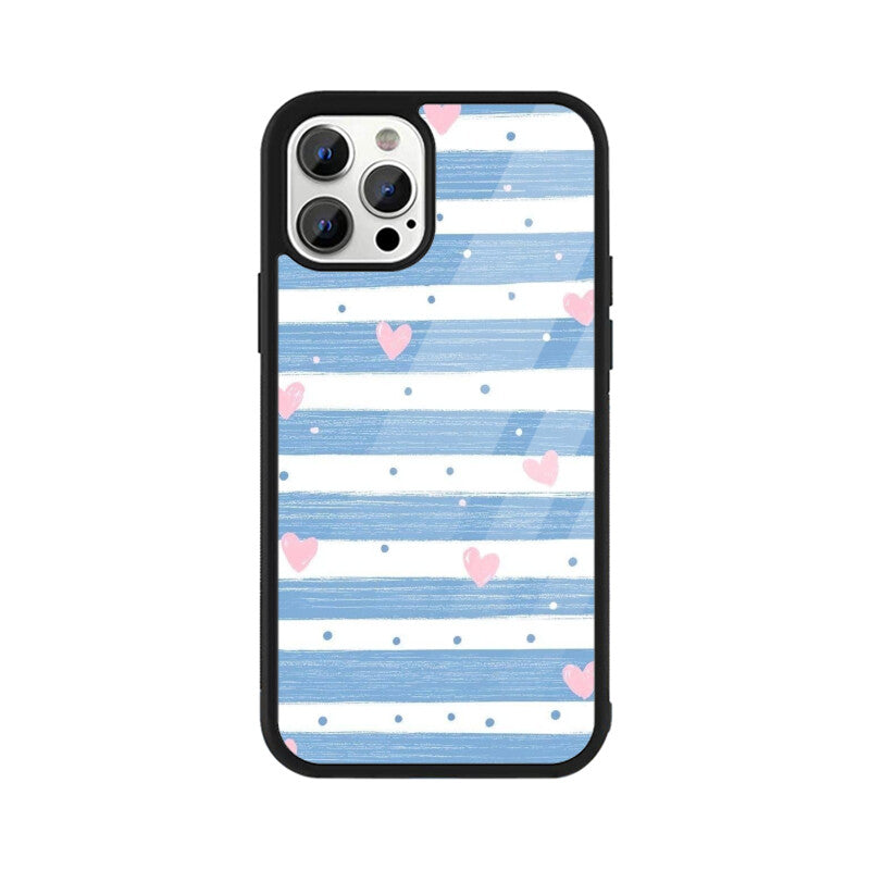 Blue Stripe Heart Glass Case