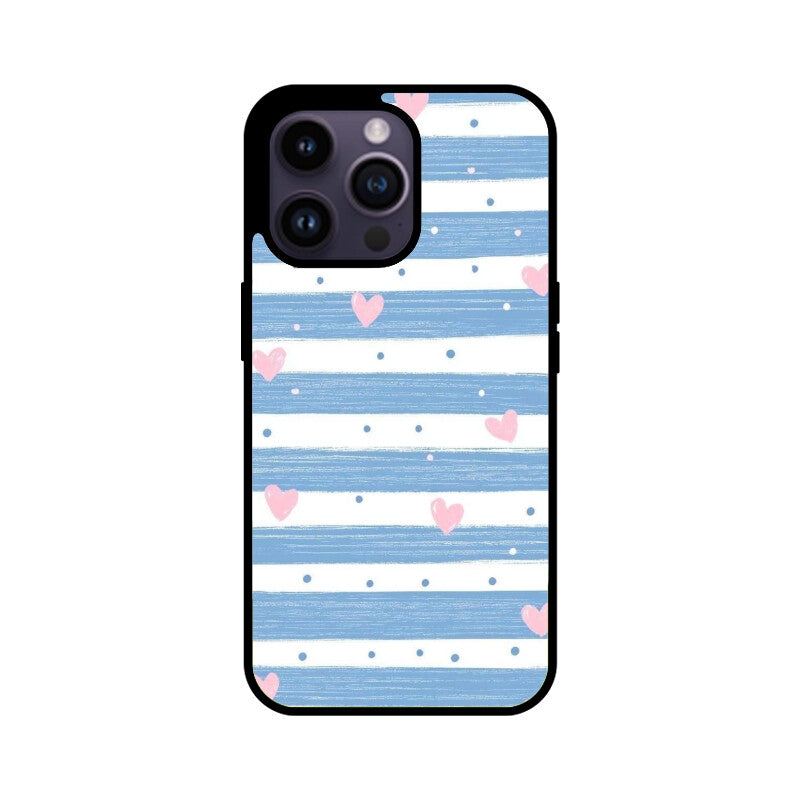 Blue Stripe Heart Glass Case
