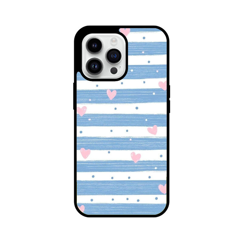 Blue Stripe Heart Glass Case