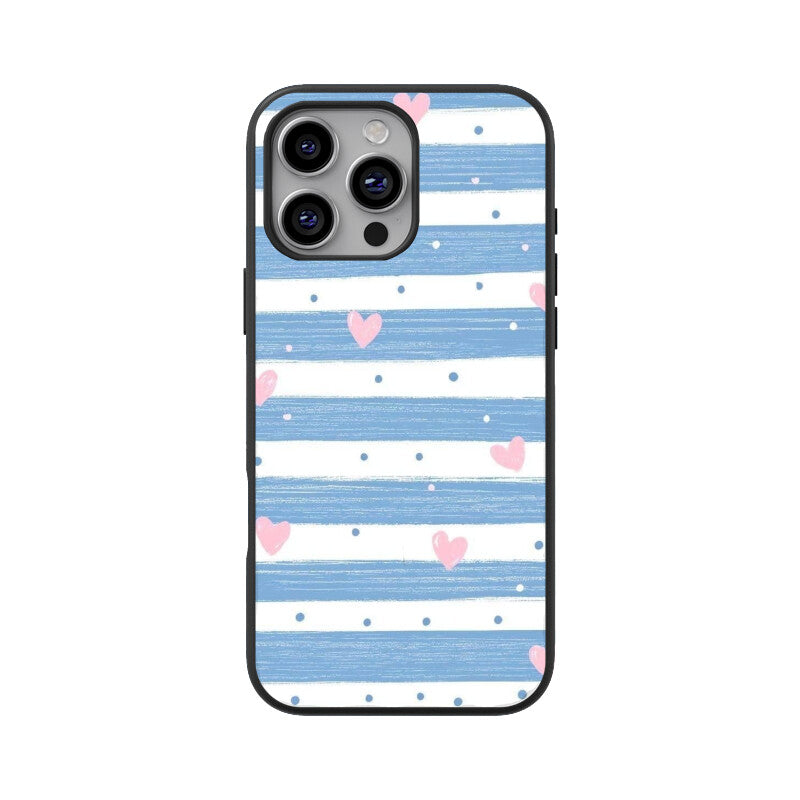 Blue Stripe Heart Glass Case