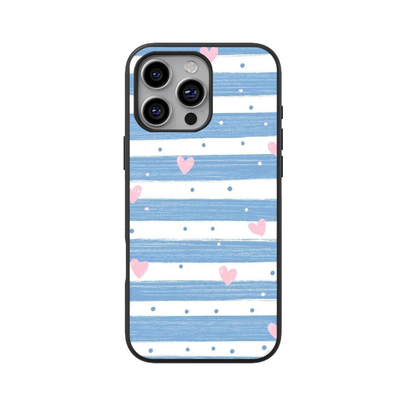 Blue Stripe Heart Glass Case
