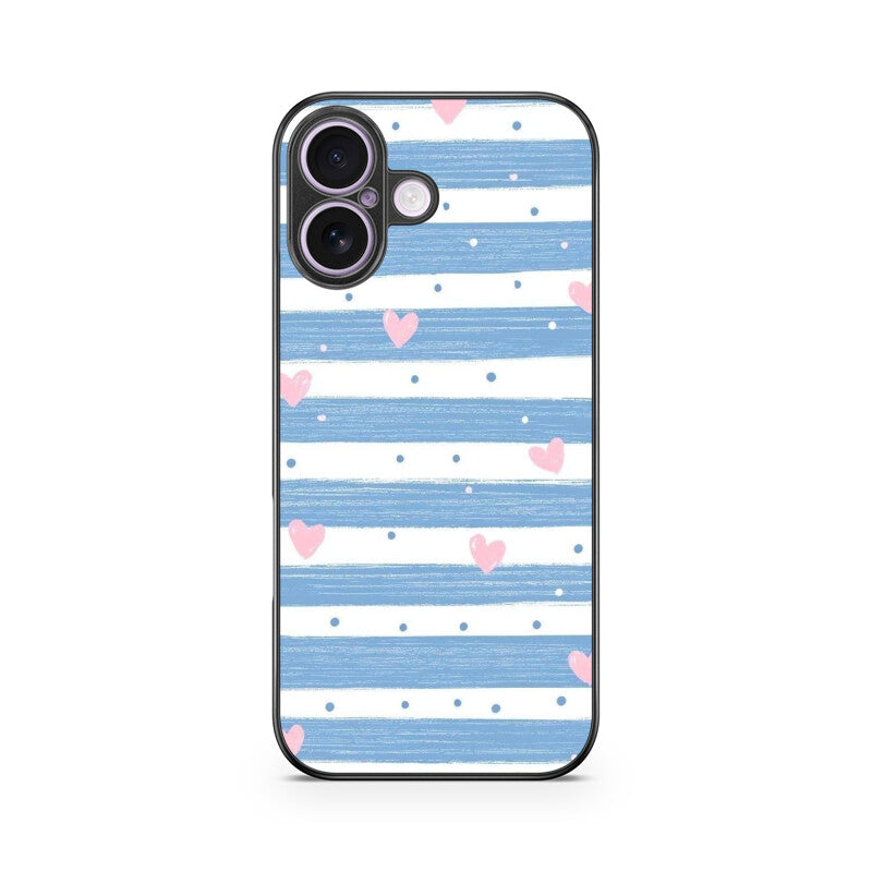 Blue Stripe Heart Glass Case