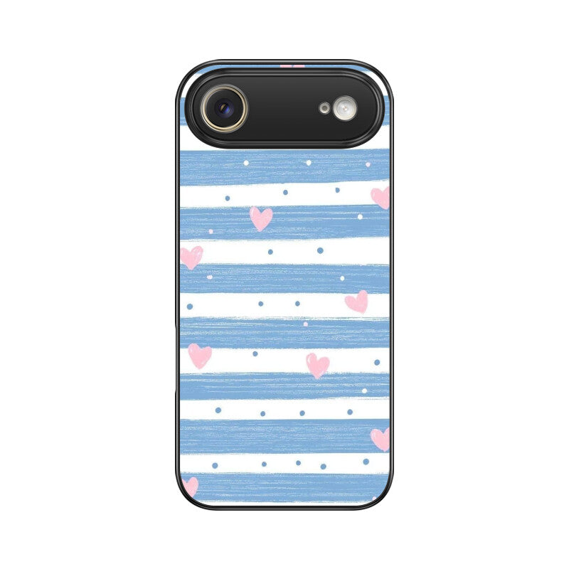 Blue Stripe Heart Glass Case