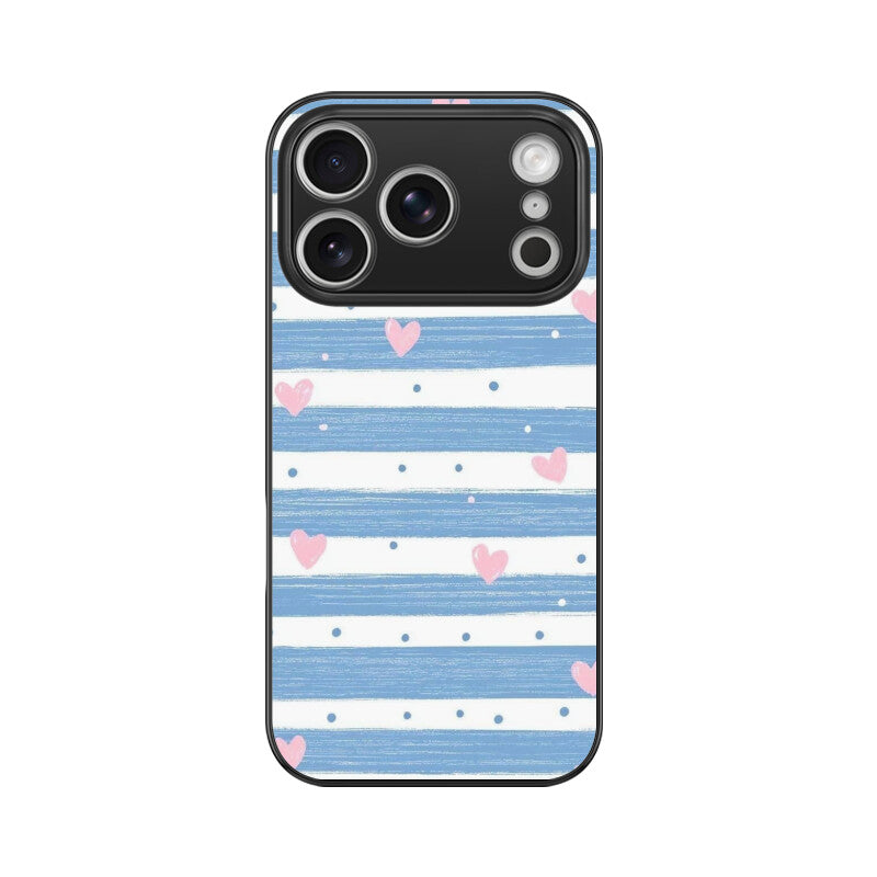 Blue Stripe Heart Glass Case