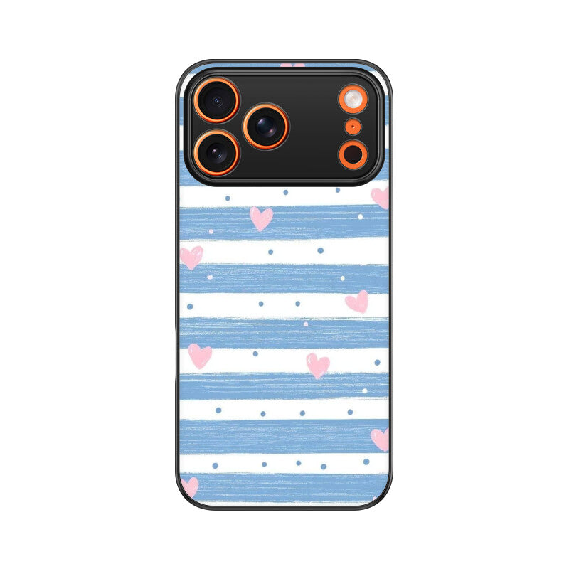 Blue Stripe Heart Glass Case