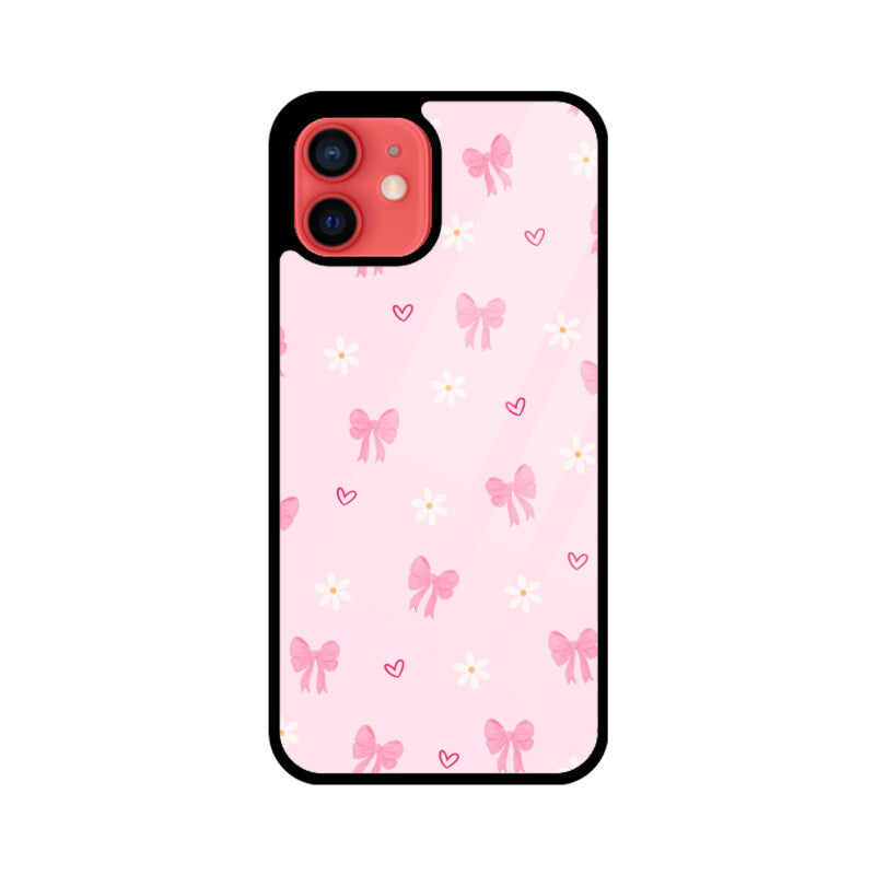Pink Bow Floral Glass Case