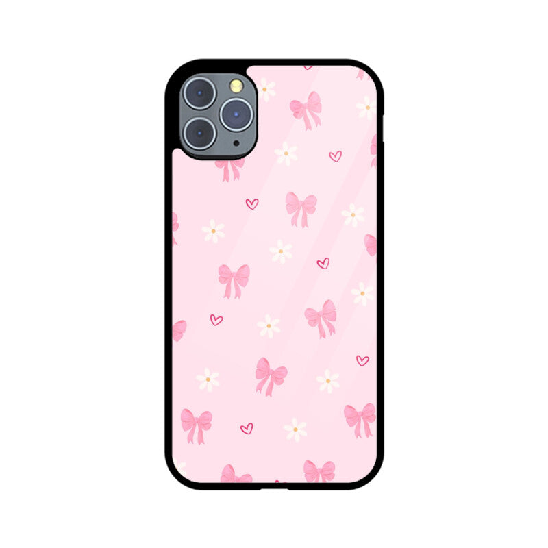Pink Bow Floral Glass Case