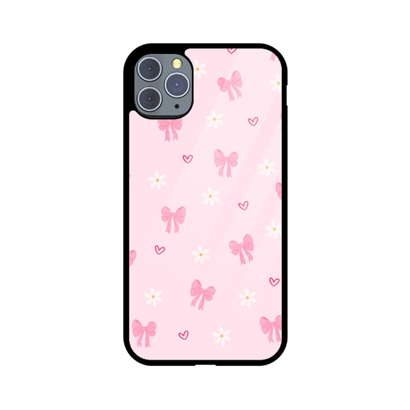 Pink Bow Floral Glass Case