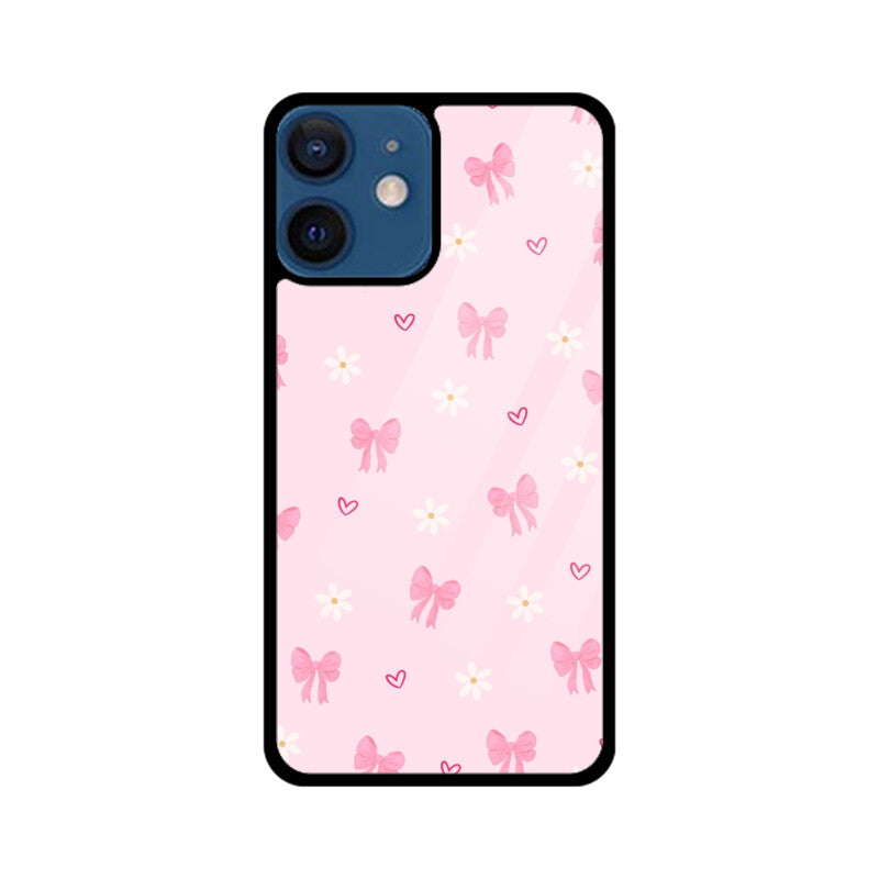 Pink Bow Floral Glass Case