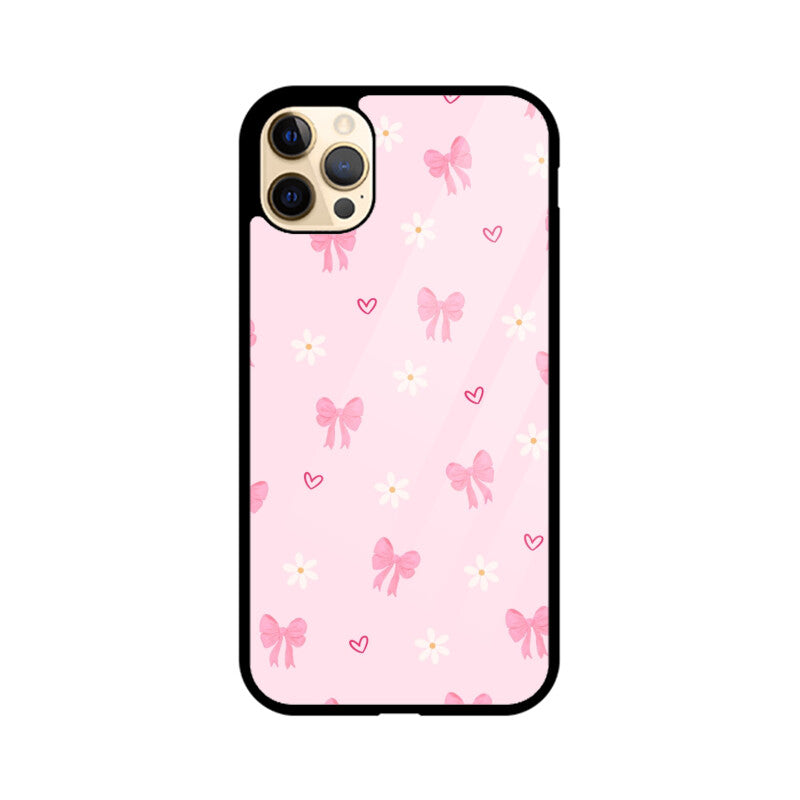 Pink Bow Floral Glass Case