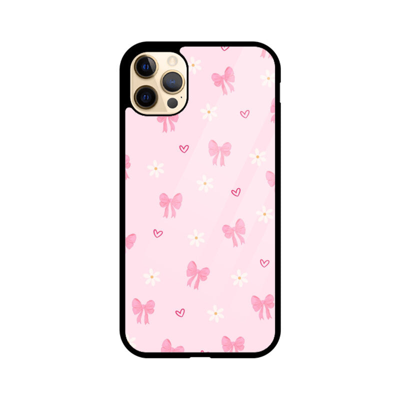 Pink Bow Floral Glass Case