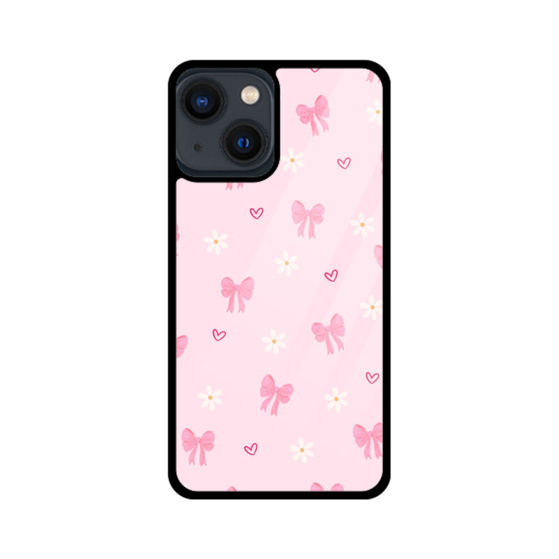 Pink Bow Floral Glass Case