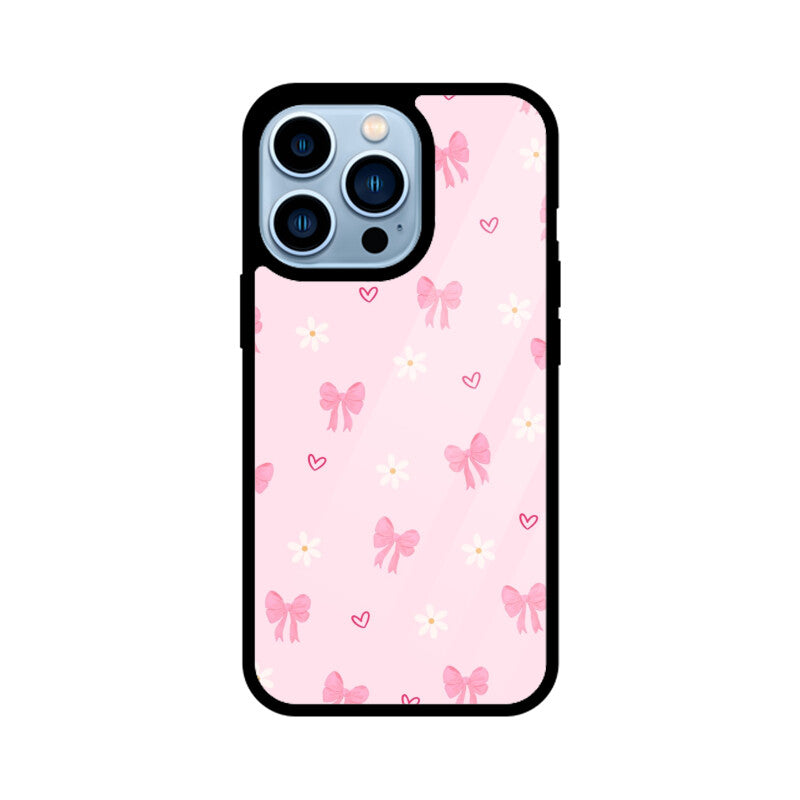 Pink Bow Floral Glass Case