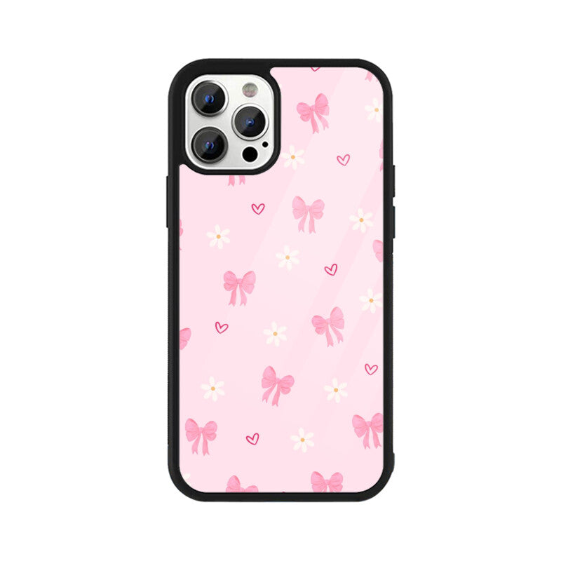Pink Bow Floral Glass Case