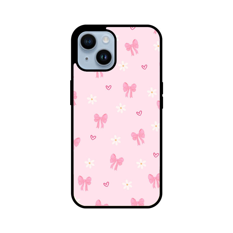 Pink Bow Floral Glass Case
