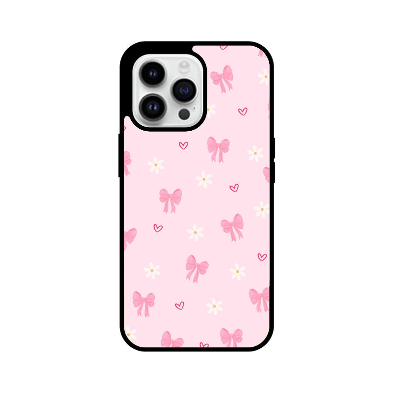 Pink Bow Floral Glass Case