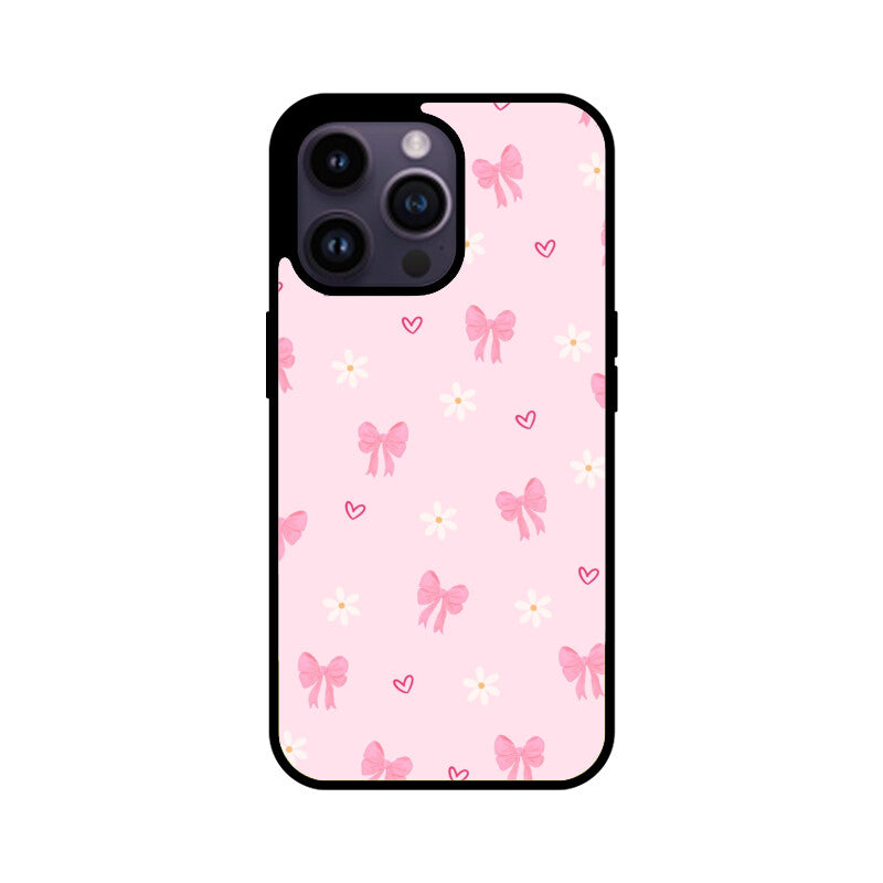 Pink Bow Floral Glass Case