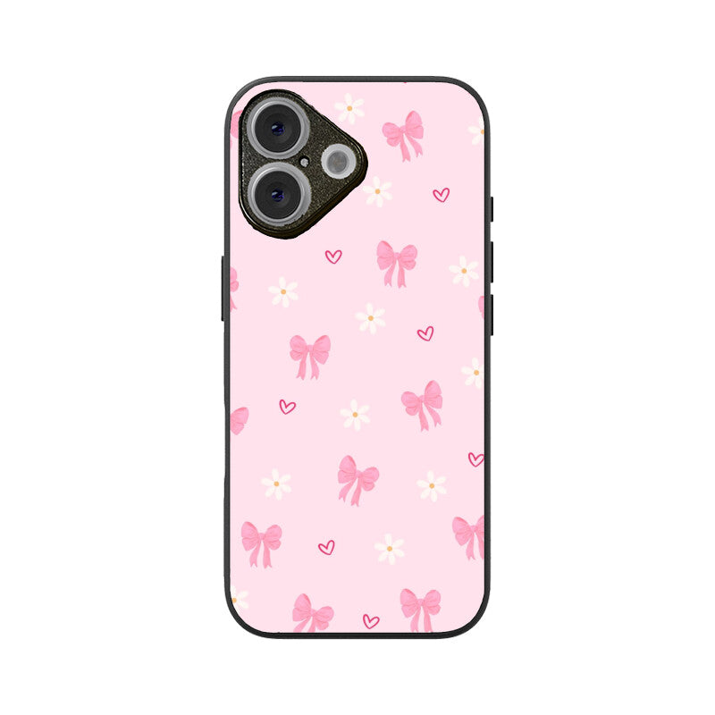 Pink Bow Floral Glass Case