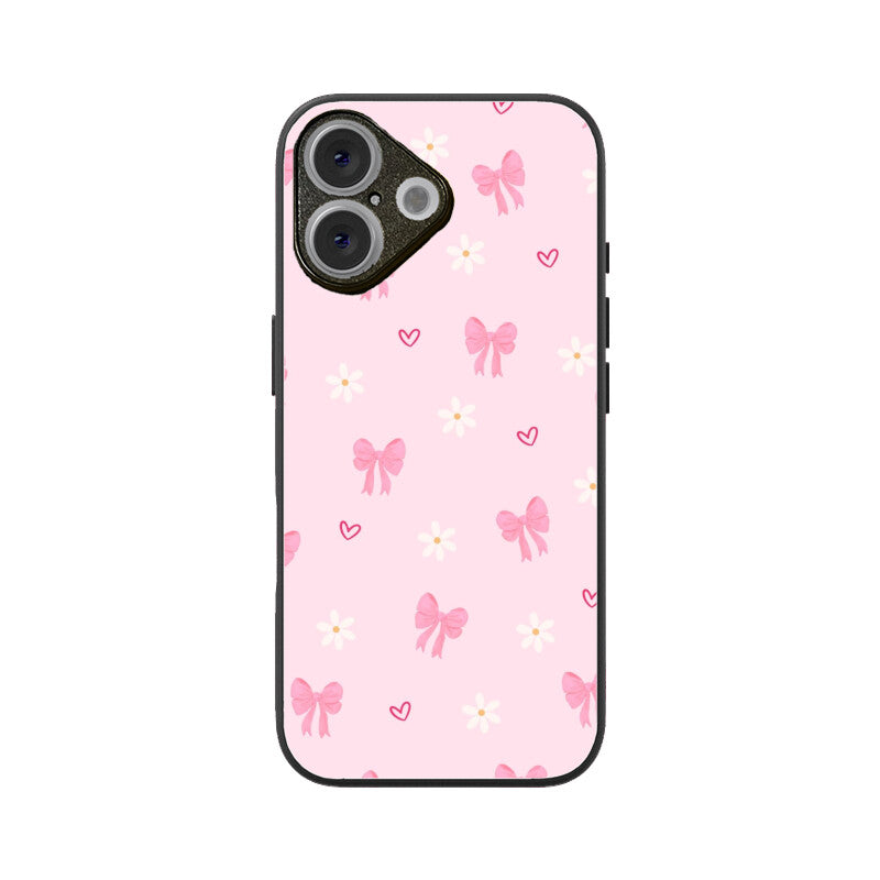 Pink Bow Floral Glass Case