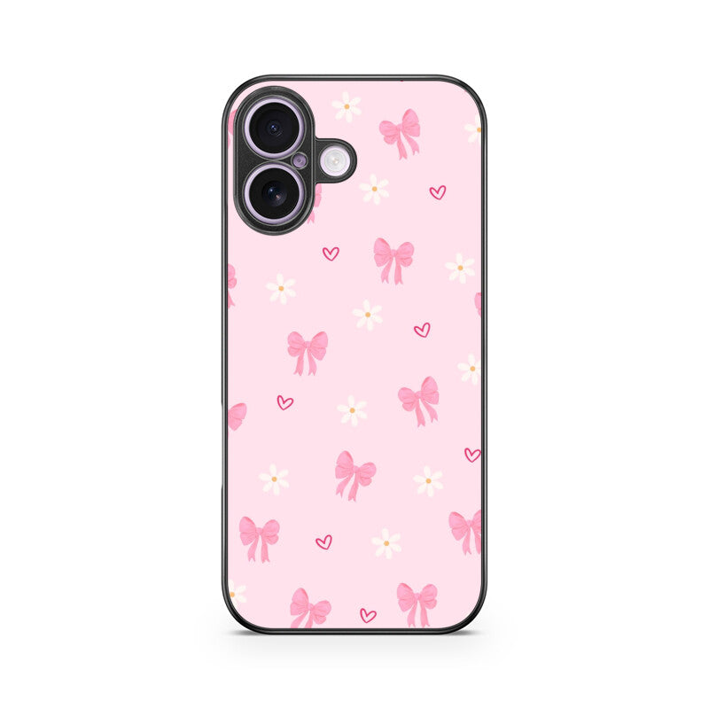 Pink Bow Floral Glass Case