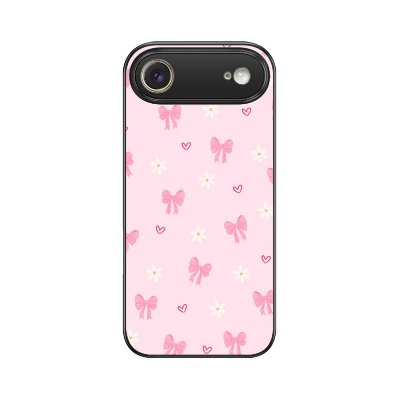Pink Bow Floral Glass Case