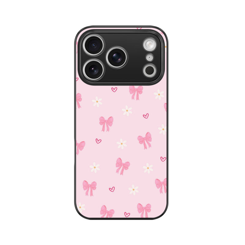 Pink Bow Floral Glass Case