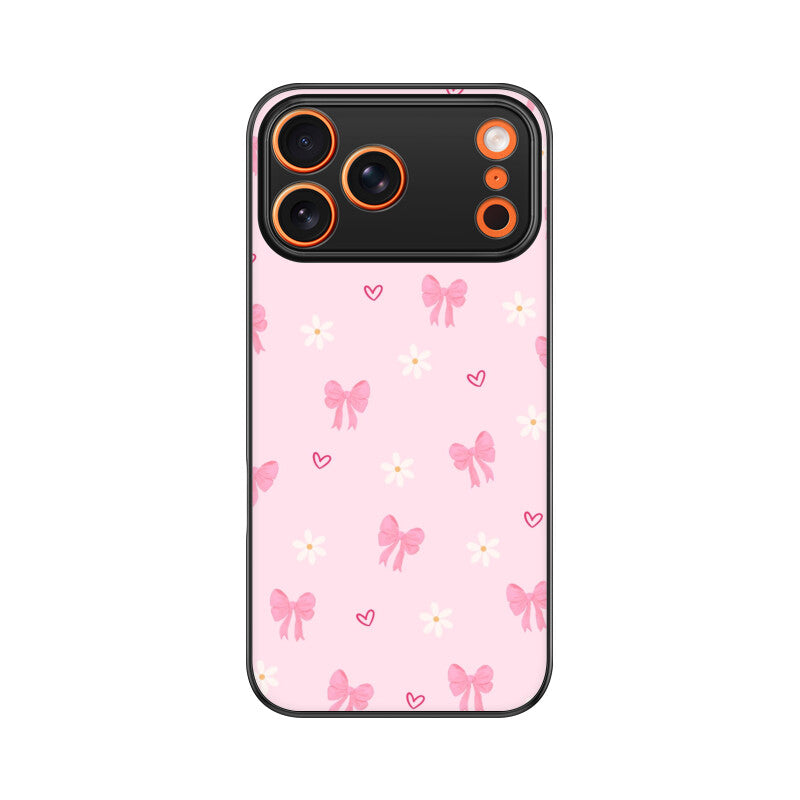 Pink Bow Floral Glass Case