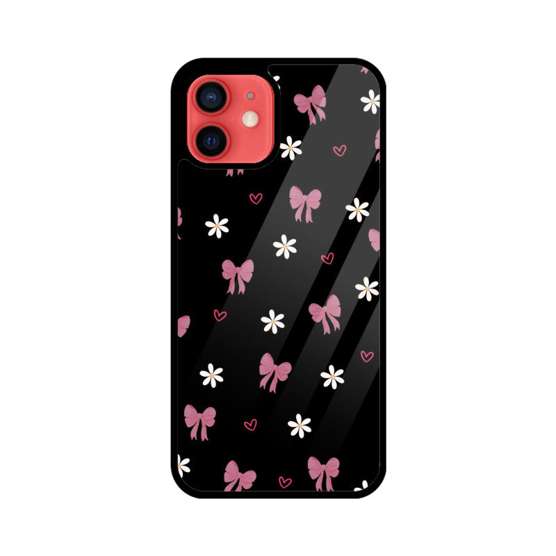 Dark Pink Bow Floral Glass Case