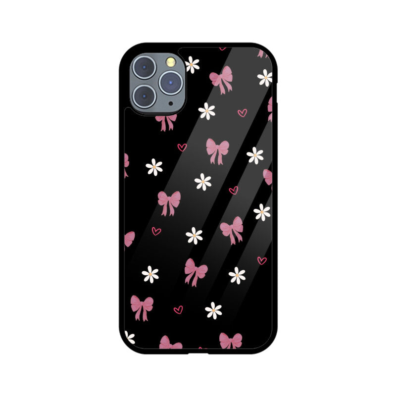 Dark Pink Bow Floral Glass Case
