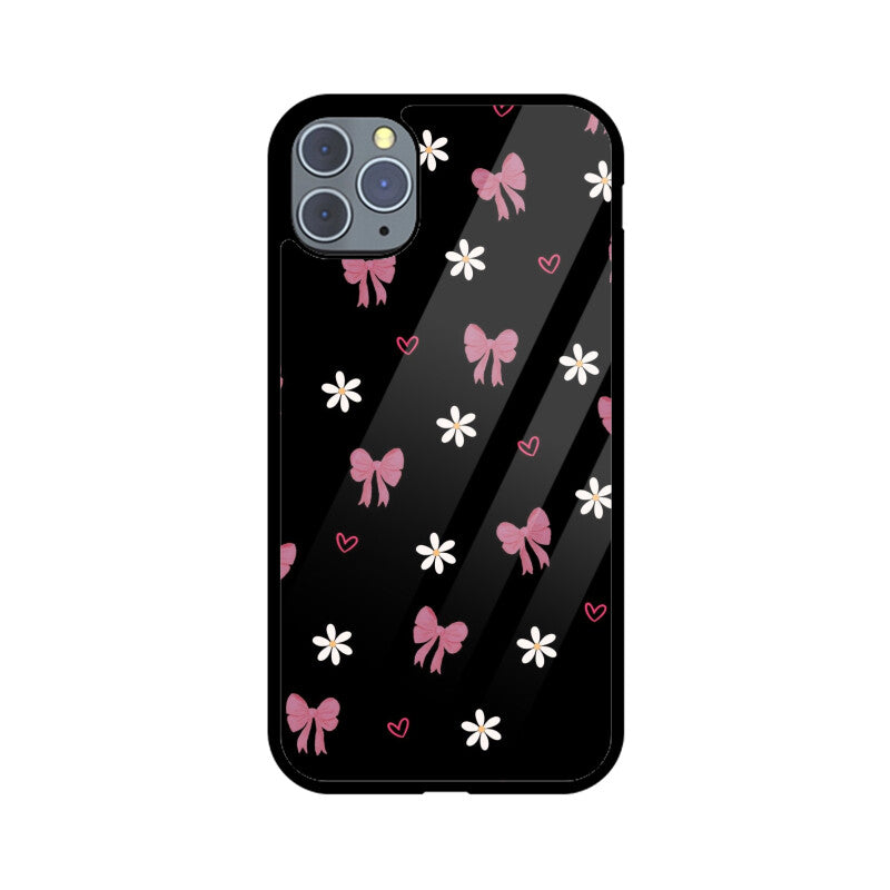 Dark Pink Bow Floral Glass Case