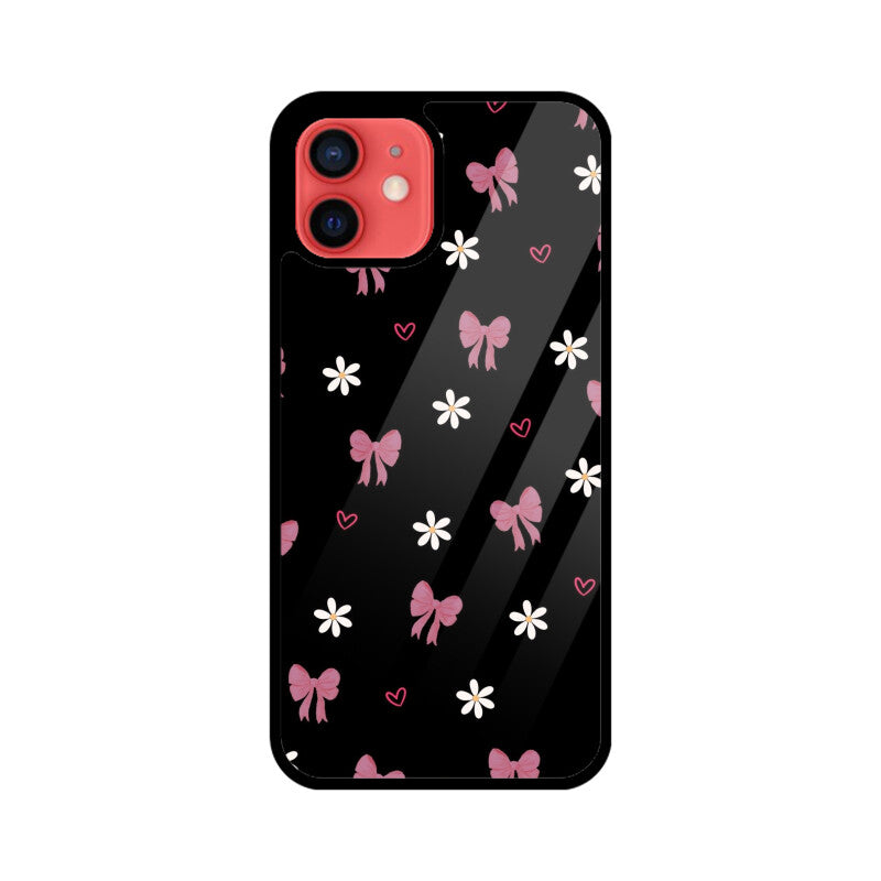 Dark Pink Bow Floral Glass Case