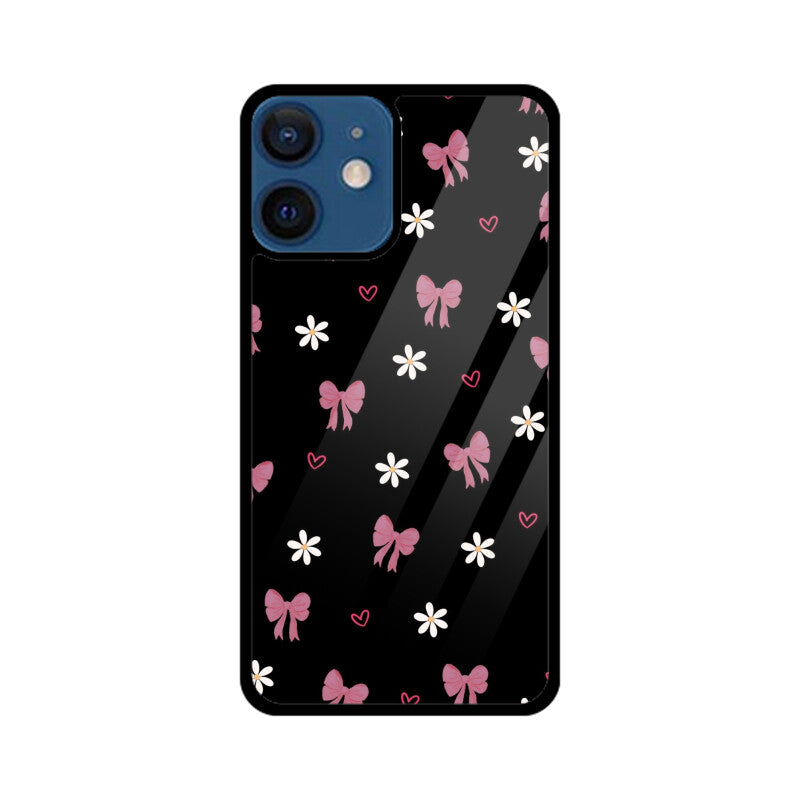 Dark Pink Bow Floral Glass Case