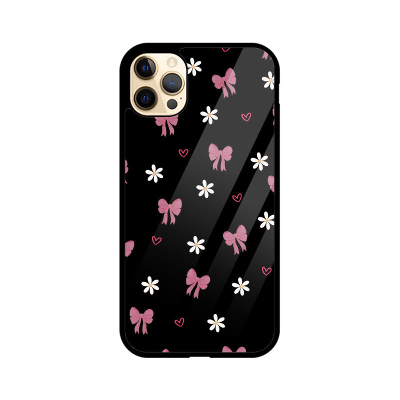 Dark Pink Bow Floral Glass Case