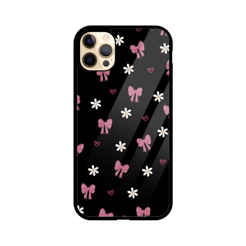 Dark Pink Bow Floral Glass Case