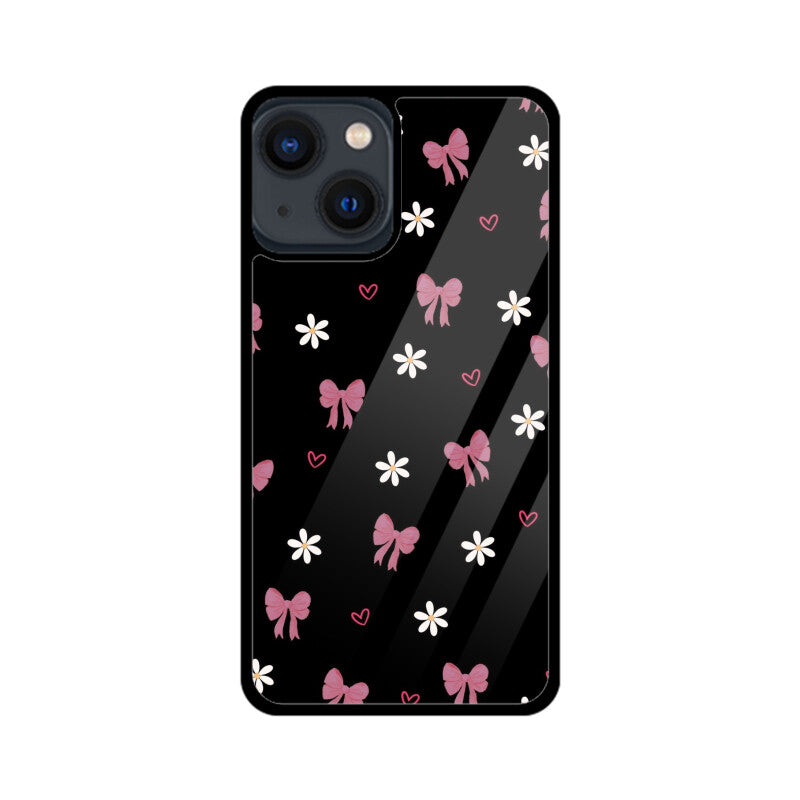 Dark Pink Bow Floral Glass Case
