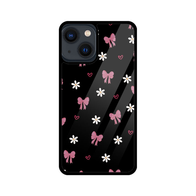 Dark Pink Bow Floral Glass Case