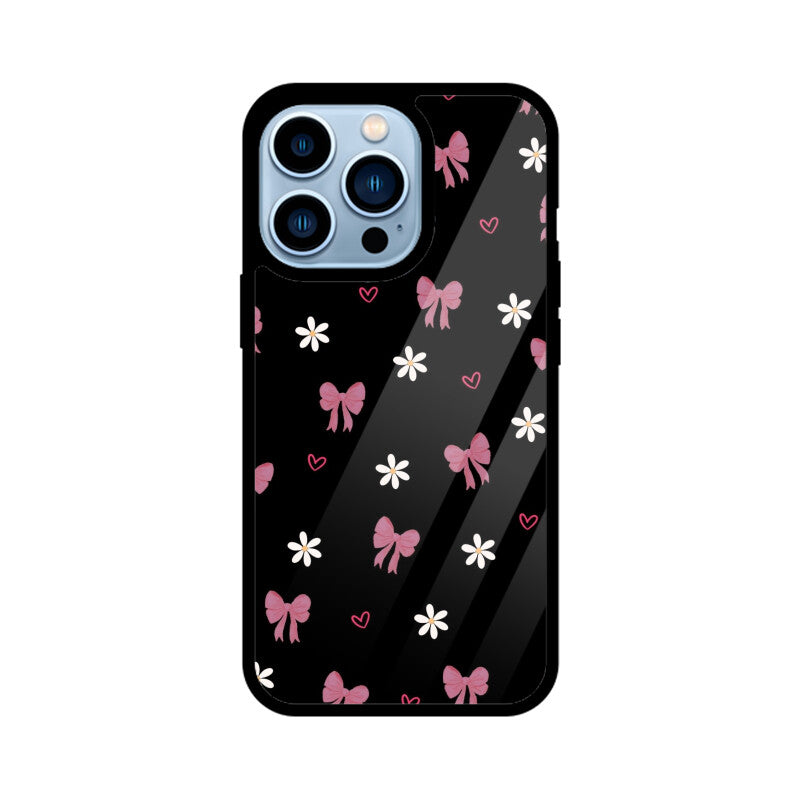 Dark Pink Bow Floral Glass Case