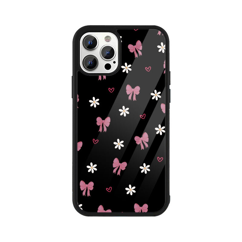 Dark Pink Bow Floral Glass Case