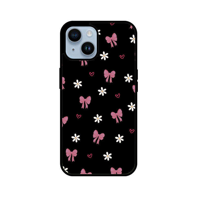 Dark Pink Bow Floral Glass Case