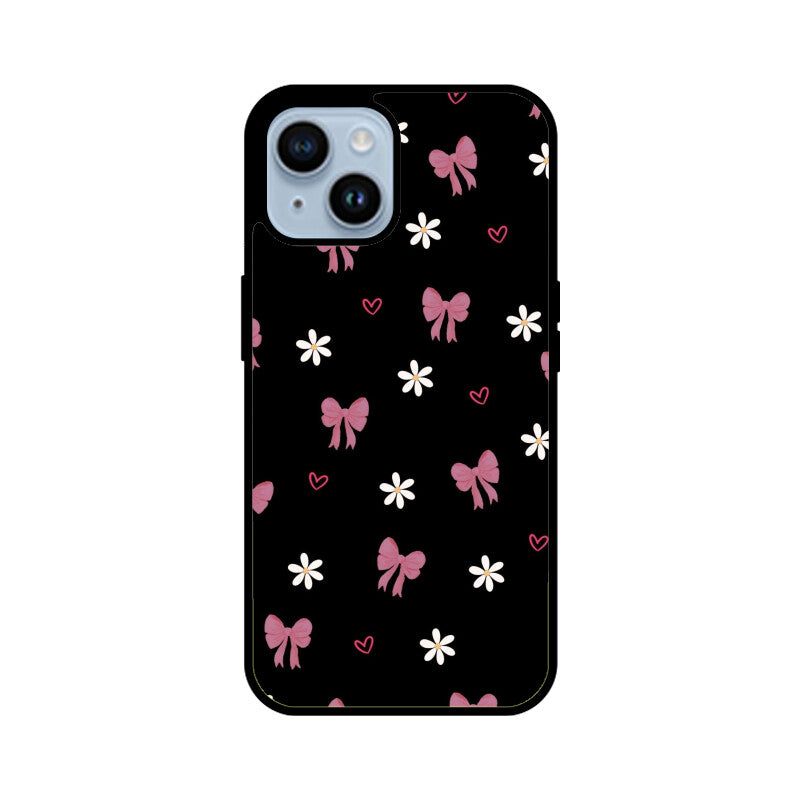 Dark Pink Bow Floral Glass Case