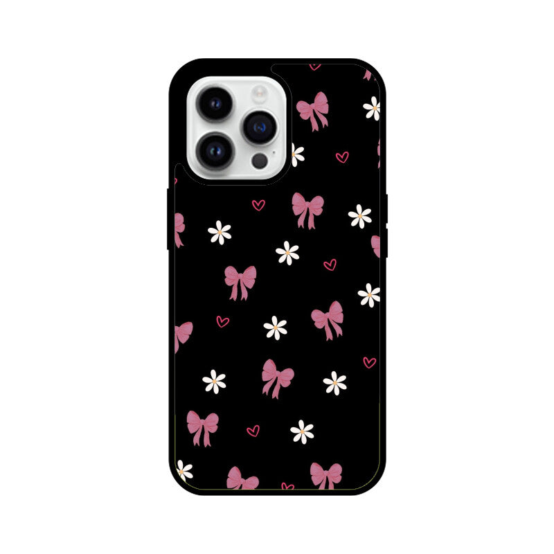 Dark Pink Bow Floral Glass Case