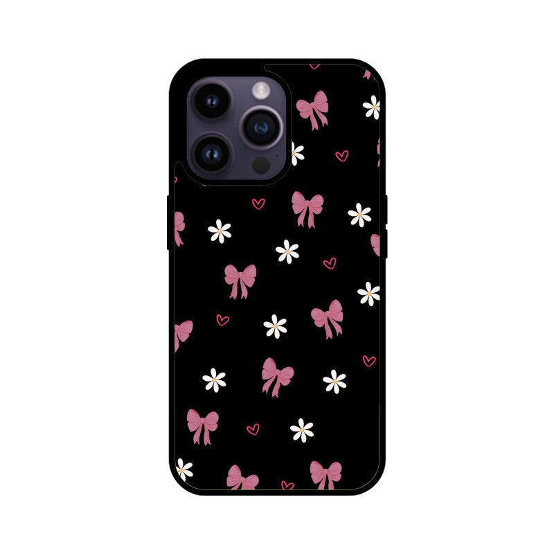 Dark Pink Bow Floral Glass Case