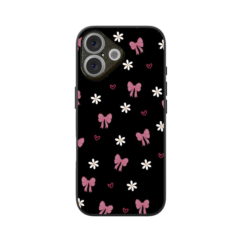 Dark Pink Bow Floral Glass Case