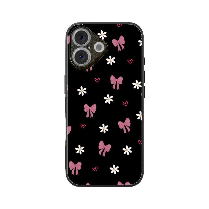 Dark Pink Bow Floral Glass Case