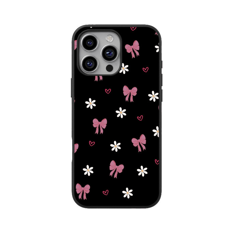 Dark Pink Bow Floral Glass Case