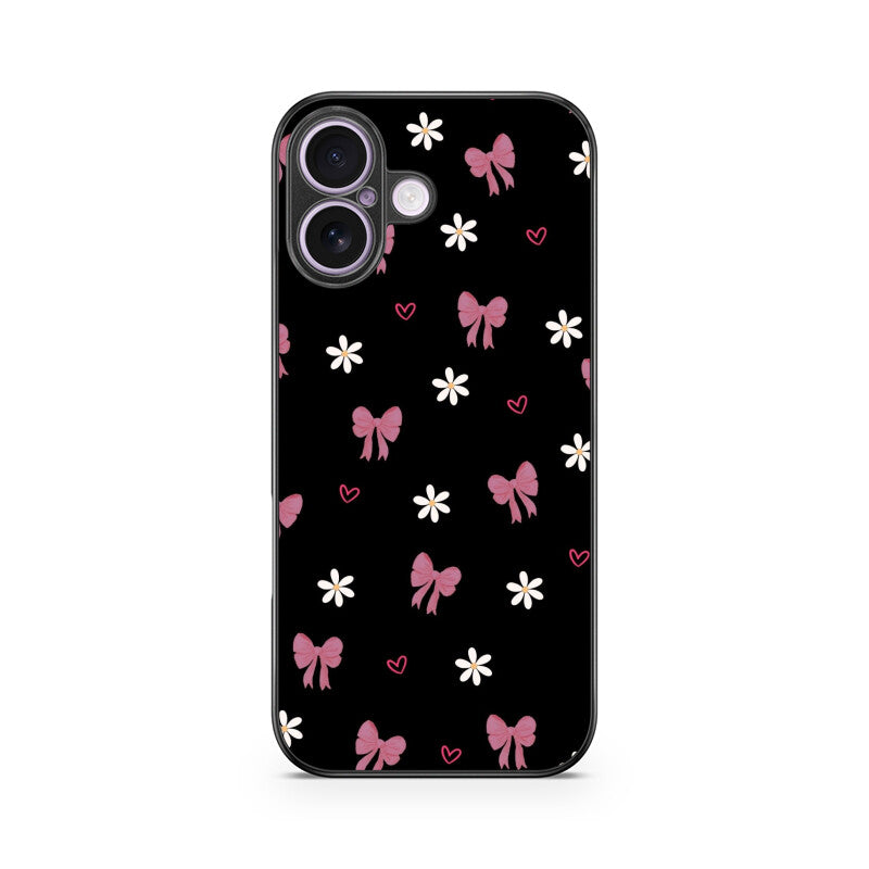 Dark Pink Bow Floral Glass Case